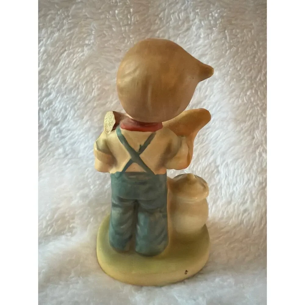 INARCO Japan Boy with Bread Figurine E4713 Vintage Porcelain Bisque Figure MCM